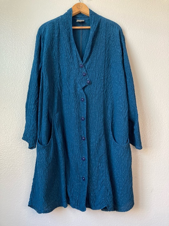 Uru Jackets & Blazers - Vintage 90s URU Dark Teal Silk Textured Floral Tunic Jacket Artsy Global 2 M/L